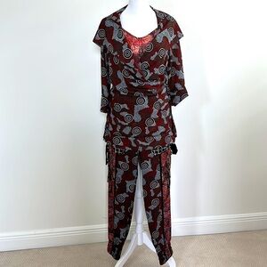 Byron Lars Beauty Mark,  Three Piece Outfit, Black, brown, red, white Print